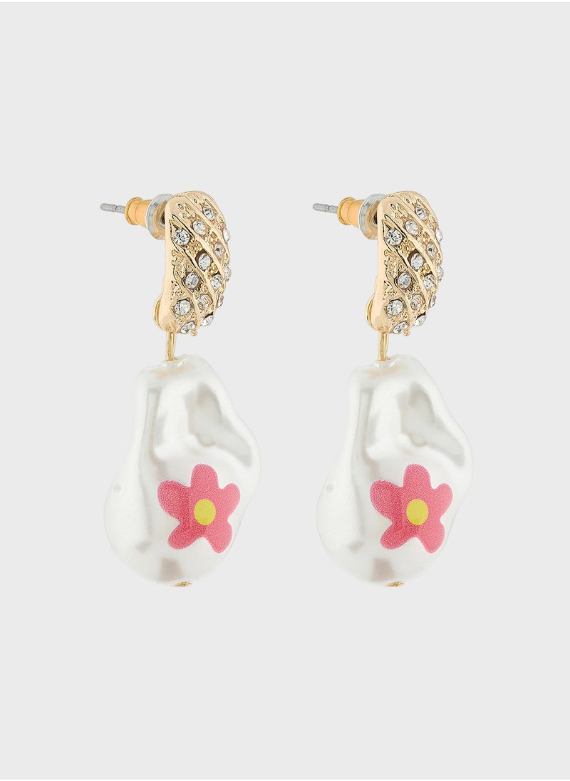 Ginger - Floral Pearl Drop Earrings - Image 1