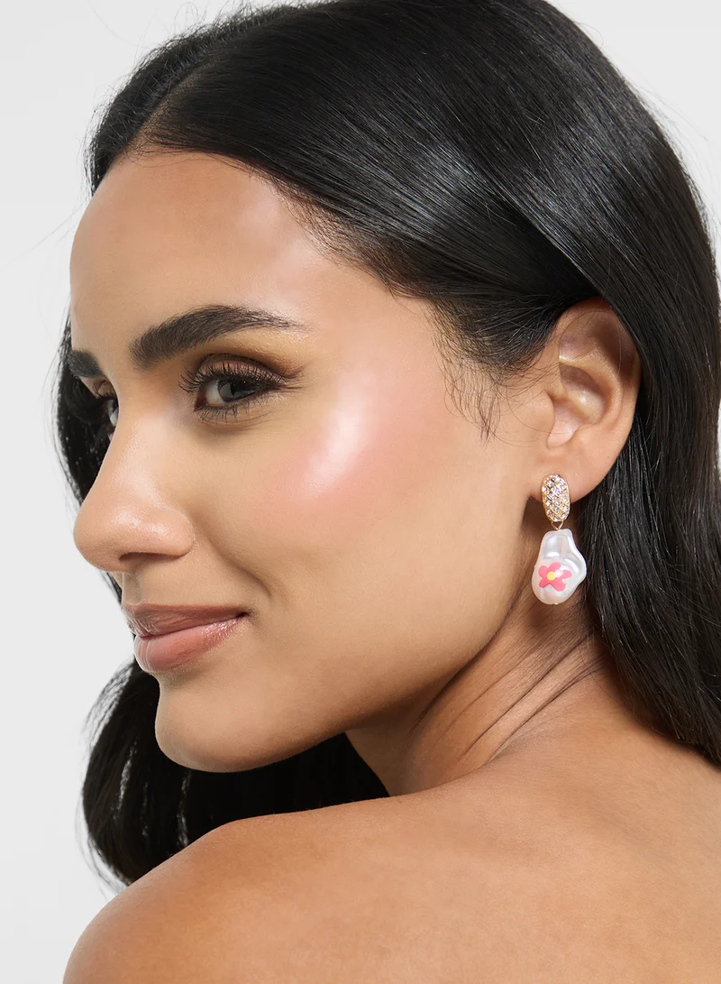 Ginger Floral Pearl Drop Earrings