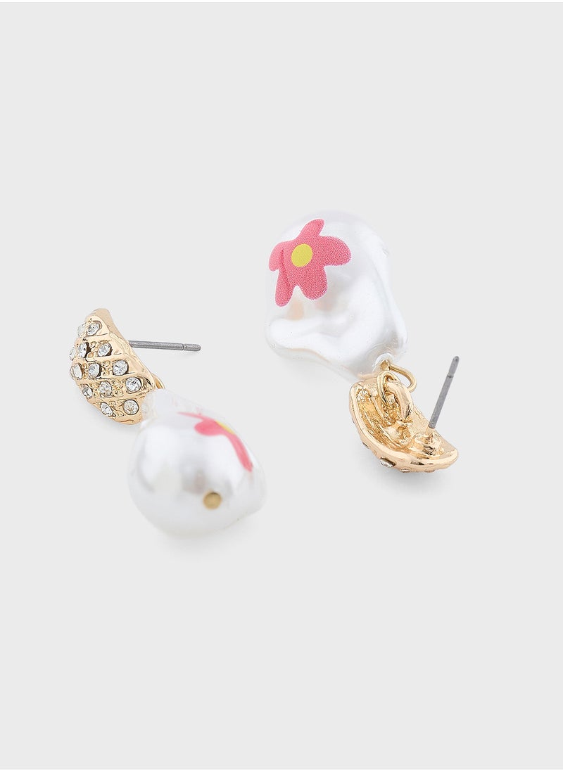 Ginger - Floral Pearl Drop Earrings - Image 1