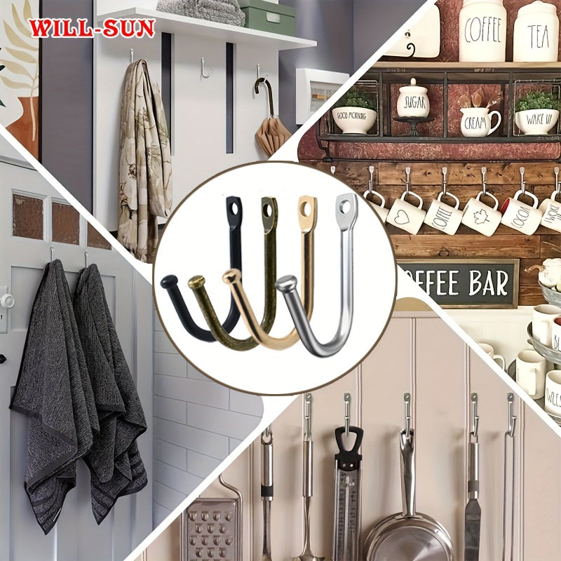 6pcs Bronze Metal Wall Mounted Coat Hooks With Screws For Keys Bags Towels - Image 2