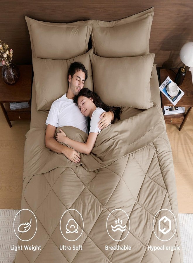 HEVUMYI Khaki King Comforter Set - 7-Piece All Season Bed in a Bag King, Ultra Soft Bedding Set with Comforter, Flat Sheet, Fitted Sheet, Pillowcases, Pillow Shams - Image 2