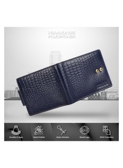 HAMMONDS FLYCATCHER HAMMONDS FLYCATCHER Genuine Leather Wallet for Men, RFID Protected Leather Purse for Men, Money Purse for Men, Bi-Fold Wallet, 7 Card Slots, Zipper Coin Pocket, Metal Snap Button - Croc Blue  - Image 2