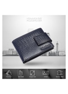 HAMMONDS FLYCATCHER HAMMONDS FLYCATCHER Genuine Leather Wallet for Men, RFID Protected Leather Purse for Men, Money Purse for Men, Bi-Fold Wallet, 7 Card Slots, Zipper Coin Pocket, Metal Snap Button - Croc Blue  - Image 3