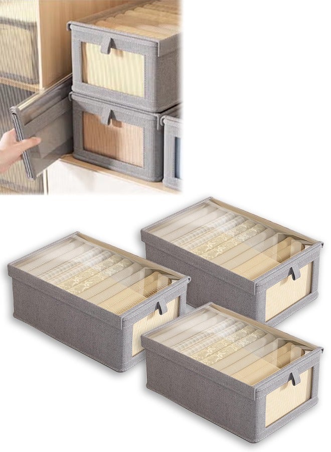 DUNISO 3 Pcs Foldable Wardrobe Organizer Boxes, Drawer Organizer With Transparent Visible Windows And Handles，Sturdy and Durable，for Organizing Clothing Jeans Toys Book Shelves Closet Wardrobe - Image 1