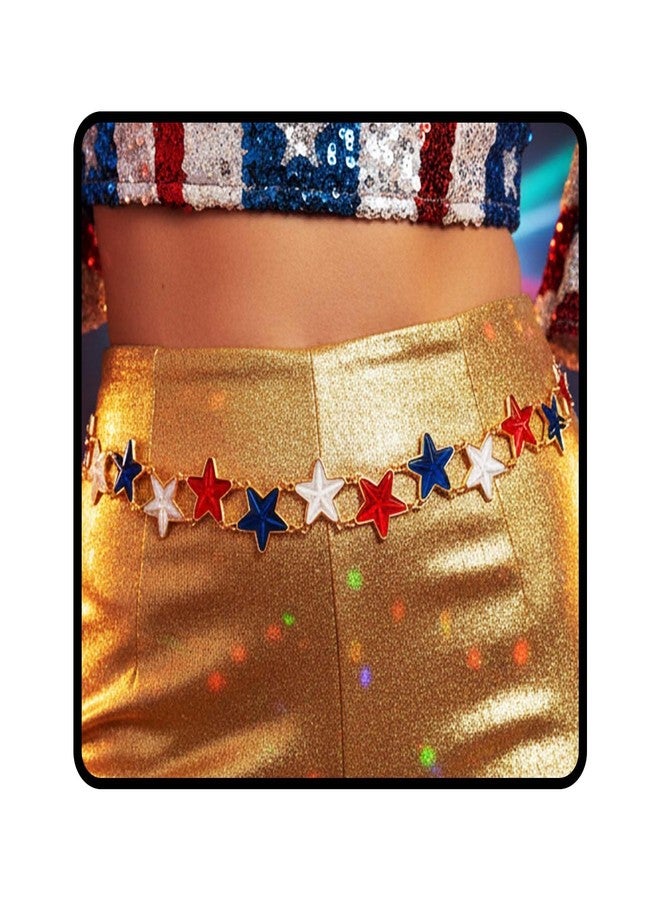 ELABEST Rhinestone Chain Belt Crystal Waist Belt Statement Diamond Patriotic Star Belly Jewelry - Image 1