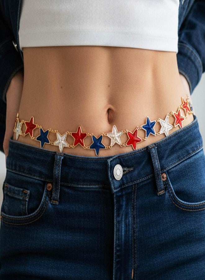 ELABEST Rhinestone Chain Belt Crystal Waist Belt Statement Diamond Patriotic Star Belly Jewelry - Image 4