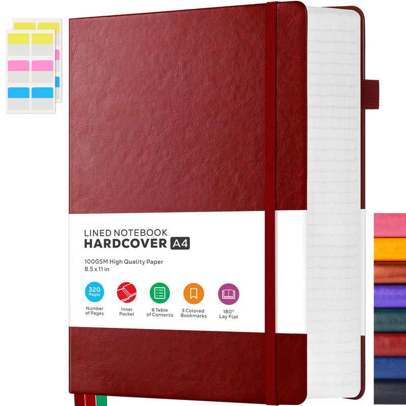 FOCUS DAY 8.5 x 11 Large Journal Notebook Notepad for Women Men Writing, 320 Pages Hardcover Leather Bound Notebook journal college ruled, 100Gsm Lined Paper, Burgundy - Image 1