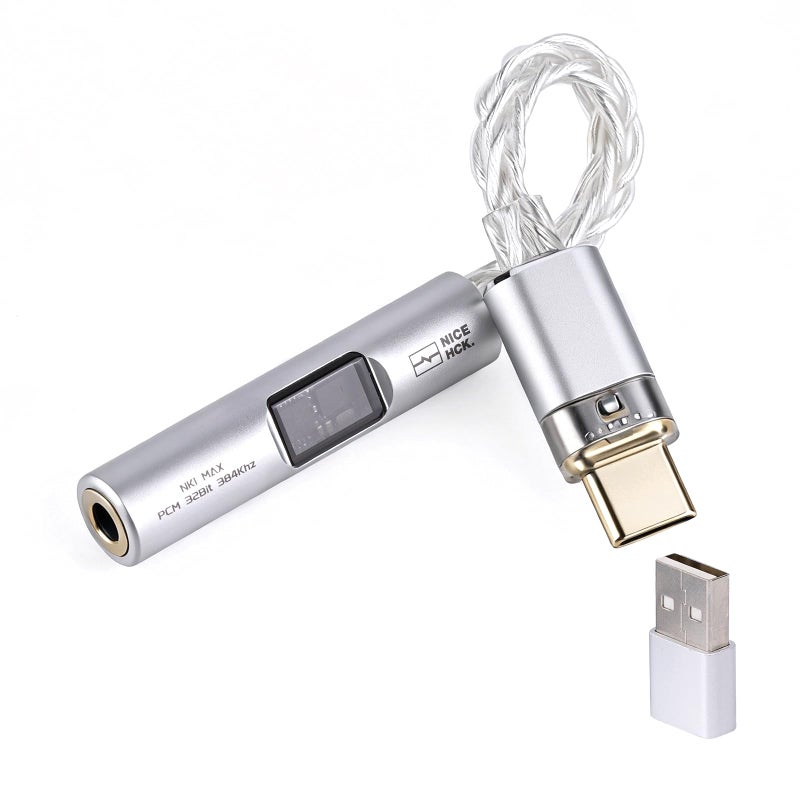 NICEHCK NK1 MAX USB C to 3.5mm DAC Adapter, CX31993 MAX97220 Portable DAC Amp Dongle, Type-C to Aux Headphone Jack with Silver-Plated OCC Cable, Compatible with iPhone 16, Android, Mac, PC (Silver) - Image 1