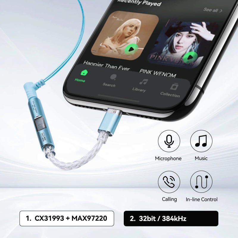 NICEHCK NK1 MAX USB C to 3.5mm DAC Adapter, CX31993 MAX97220 Portable DAC Amp Dongle, Type-C to Aux Headphone Jack with Silver-Plated OCC Cable, Compatible with iPhone 16, Android, Mac, PC (Silver) - Image 5