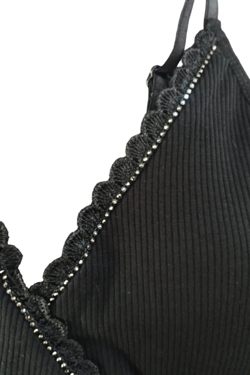 هيبسين راكيب Competing All Women's Rope Strap V-Neck Stoned Camisole Crop 6437