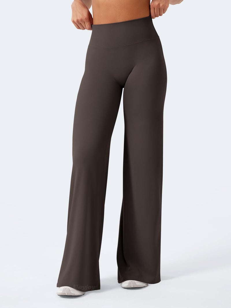 VOYJOY Straight Leggings Bottoms Wide Leg Pants for Women 29"/ 31.5"/33"/35" High Waist Stretch Casual Sweatpants Dark Brown - Image 5