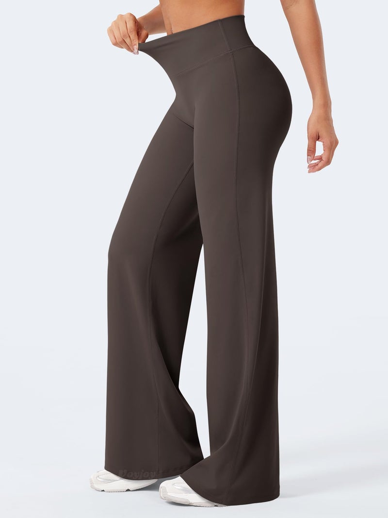 VOYJOY Straight Leggings Bottoms Wide Leg Pants for Women 29"/ 31.5"/33"/35" High Waist Stretch Casual Sweatpants Dark Brown - Image 4