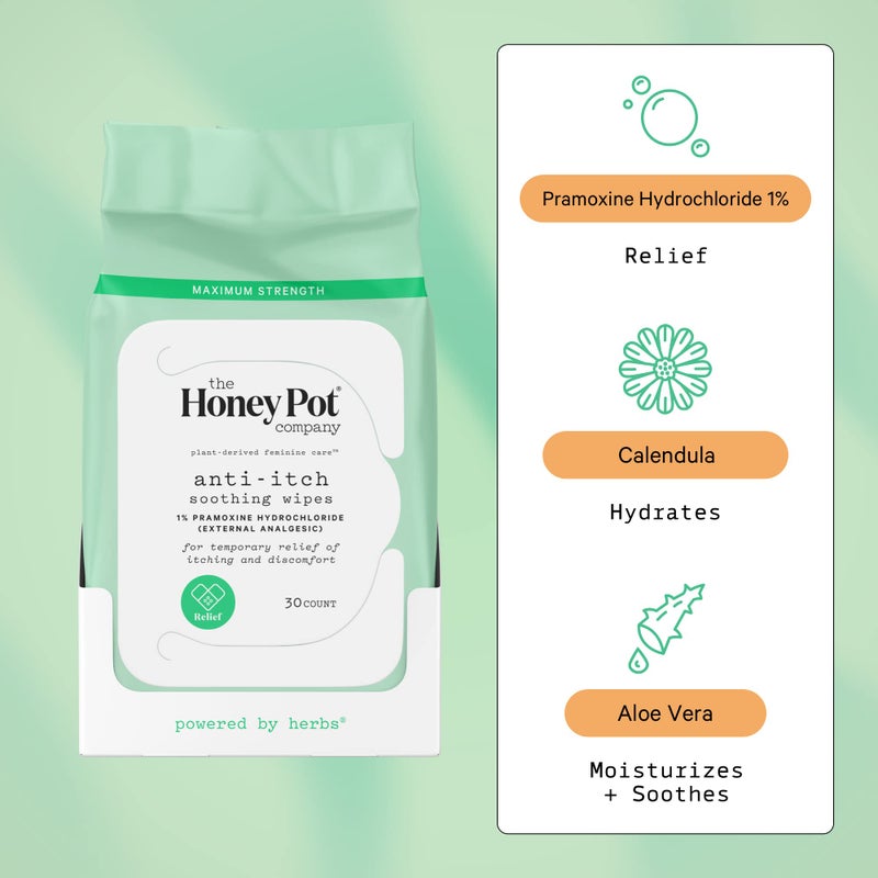 The Honey Pot Company - Anti-Itch Soothing Feminine Wipes - At Home or On the Go Medicated for Temporary Relief of Itching and Discomfort - Maximum Strength - 30 ct. - Image 2