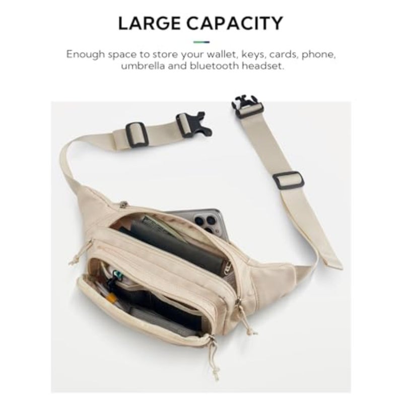 Fanny Pack Waist Packs: Crossbody Belt Bag Fanny Packs for Women Men with 5 Zipper Pockets Adjustable Strap Waist Bag Hip Pack for Traveling Cycling Running Hiking-White - Image 2