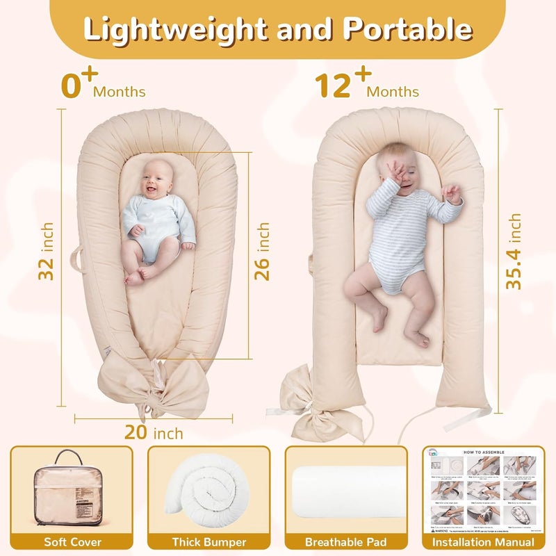 EAQ EAQ Baby Lounger Cover Snuggle Me Lounger Portable Baby Nest Cover Breathable  Soft Organic Cotton Baby Lounger Pillow Safe Baby Bassinet for Travel Playtime - Image 3