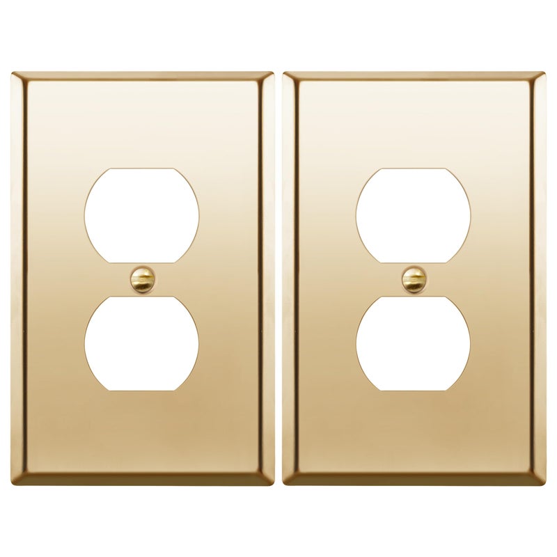 LIDER Duplex Receptacle Metal Wall Plate Outlet Cover Corrosion Resistant MidSize 1Gang 488 x 311 LMWP21MPB2P UL Listed Stainless Steel Polished Brass 2Pack - Image 2