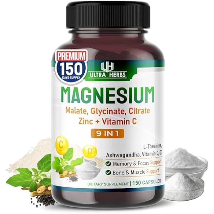 ULTRA HERBS Tripple Magnesium Complex, with Magnesium Malate, Glycinate, Citrate - High Absorption Magnesium Supplement for Sleep Quality, Nerve & Muscle Relaxation | 150 Capsules - Image 1