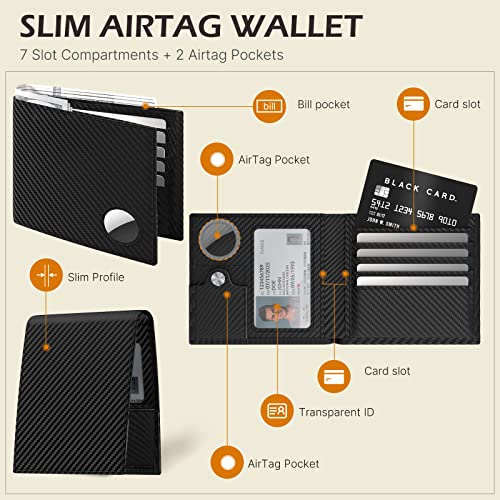 typecase Mens Leather Wallet with AirTag Holder: Hidden Pocket Compatible with Apple Air Tag,Top Grain Leather, Bifold, Slim, RFID Blocking - 10 Card Capacity | Bill Divider | ID Window - Image 3