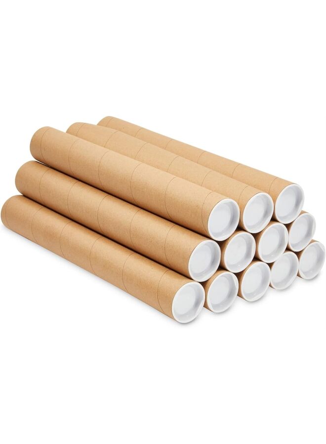 Mailing Tubes with Caps, 2x12-Inch Kraft Paper Poster Tube for Shipping, Packing, Bulk Round Packaging, Cardboard Mailers, Art Prints, Maps, Blueprint (Size : 12PCS) - Image 1