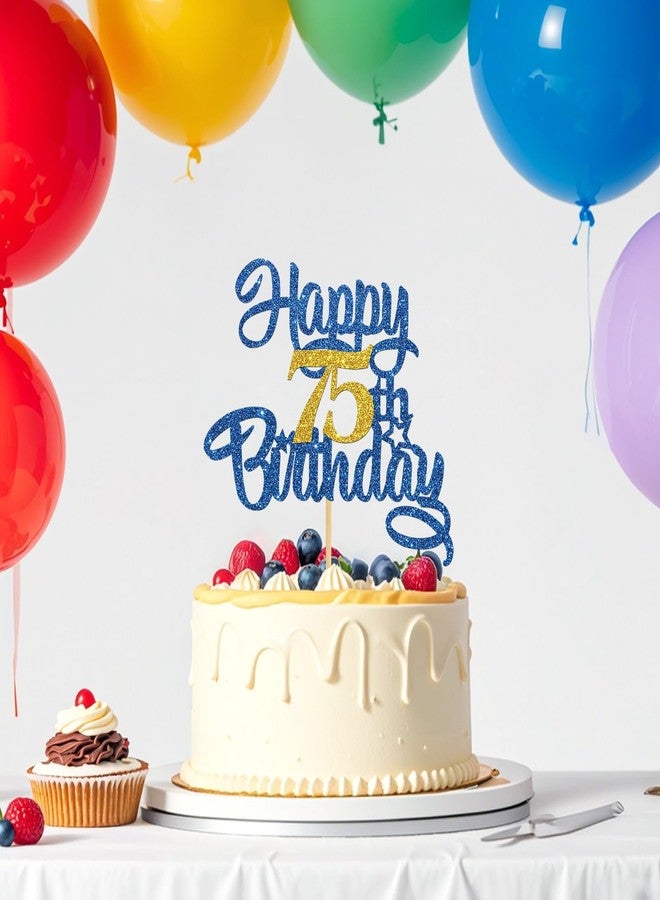Helewilk Happy 75th Birthday Cake Topper,Blue Glitter 75th Cake Decorations,75&Fabulous/I'm 75/Seventy-Five Years Old Birthday Cake Topper,Anniversary Party/Birthday Party Decoration Supplies - Image 5
