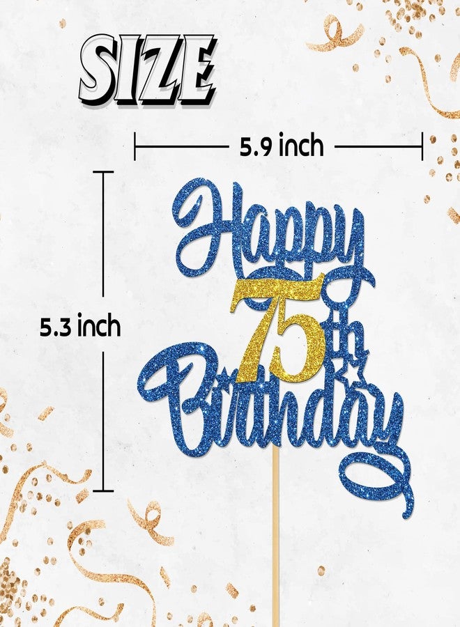 Helewilk Happy 75th Birthday Cake Topper,Blue Glitter 75th Cake Decorations,75&Fabulous/I'm 75/Seventy-Five Years Old Birthday Cake Topper,Anniversary Party/Birthday Party Decoration Supplies - Image 2