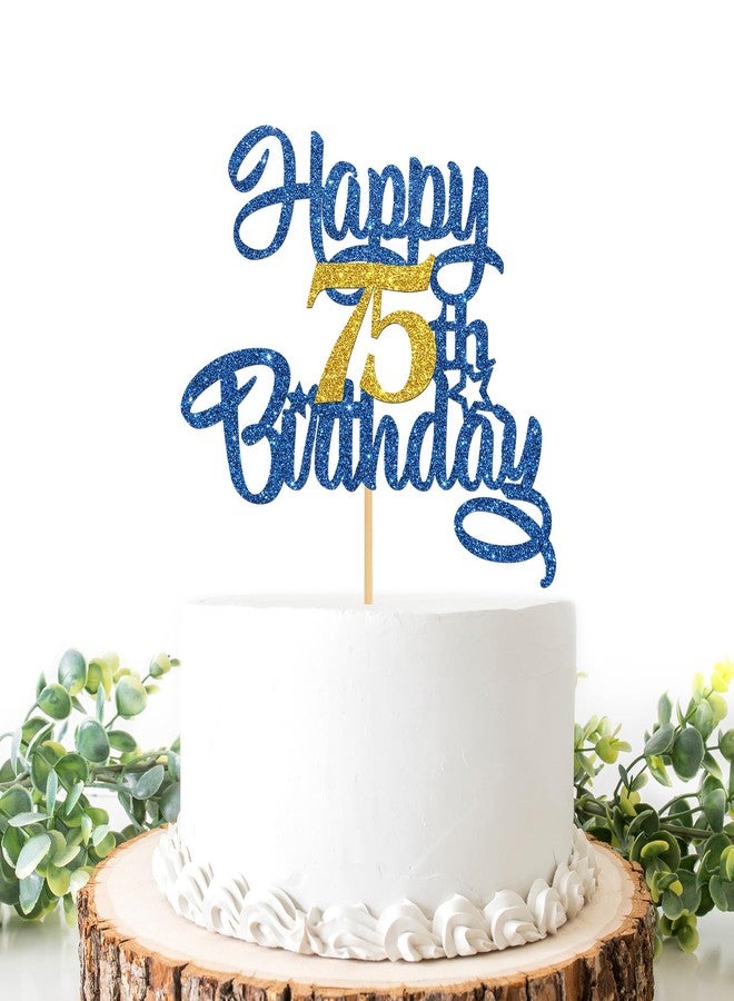 Helewilk Happy 75th Birthday Cake Topper,Blue Glitter 75th Cake Decorations,75&Fabulous/I'm 75/Seventy-Five Years Old Birthday Cake Topper,Anniversary Party/Birthday Party Decoration Supplies - Image 1