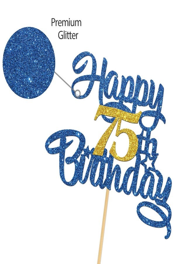Helewilk Happy 75th Birthday Cake Topper,Blue Glitter 75th Cake Decorations,75&Fabulous/I'm 75/Seventy-Five Years Old Birthday Cake Topper,Anniversary Party/Birthday Party Decoration Supplies - Image 3