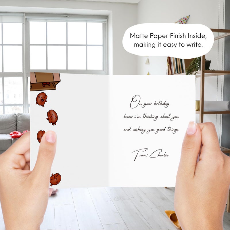 ALY LOU Coffee Anniversary Card Birthday Girlfriend, Boyfriend, Wife, Husband - Cute Funny Punny Bday Greeting Card Friend Him Her - Blank Inside (You're My Favorite Human Bean) - Image 4