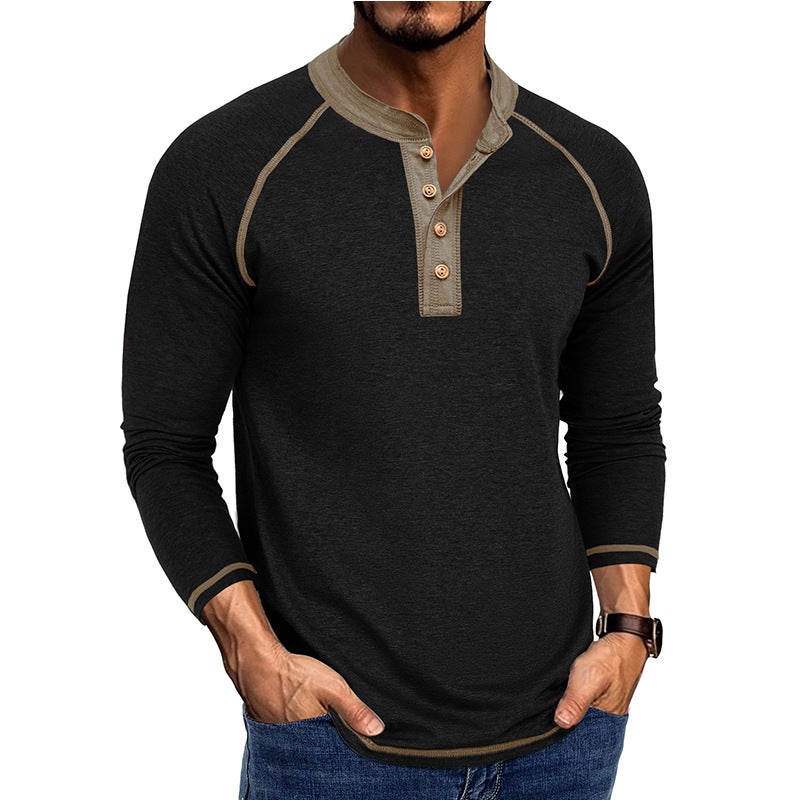 and Men''s Long-Sleeved Round Neck T-Shirts, Export Men''s Bottoming Shirts, Autumn and Winter Men''s Henry T-Shirts, Style - Image 1