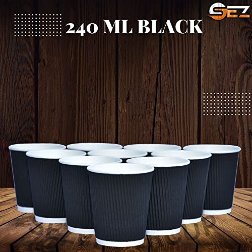 SEZ Ripple Paper Disposable Coffee Cups for Event Wedding Party-240 Ml, (Pack of 100 Pcs) (Black) - Image 4
