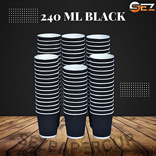 SEZ Ripple Paper Disposable Coffee Cups for Event Wedding Party-240 Ml, (Pack of 100 Pcs) (Black) - Image 2