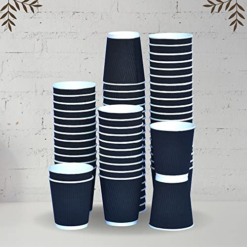 SEZ Ripple Paper Disposable Coffee Cups for Event Wedding Party-240 Ml, (Pack of 100 Pcs) (Black) - Image 1