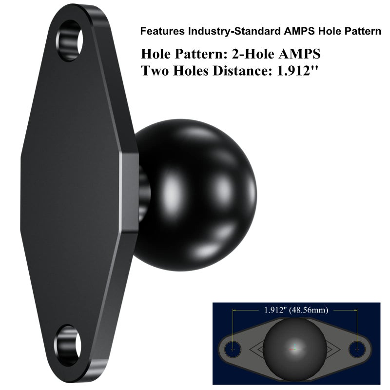 BRCOVAN Aluminum Alloy Diamond Mount Base with 1'' TPU Ball Features Industry-Standard AMPS Hole Pattern Compatible with RAM Mounts B Size 1 inch Ball Double Socket Arm - Image 3