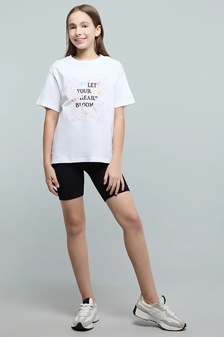 R&B Typography Print T-Shirt with Crew Neck and Short Sleeves