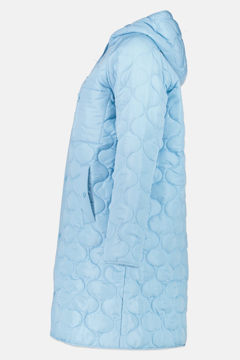 Cream Women Quilted Hooded Parka Jacket, Sky Blue - Image 3