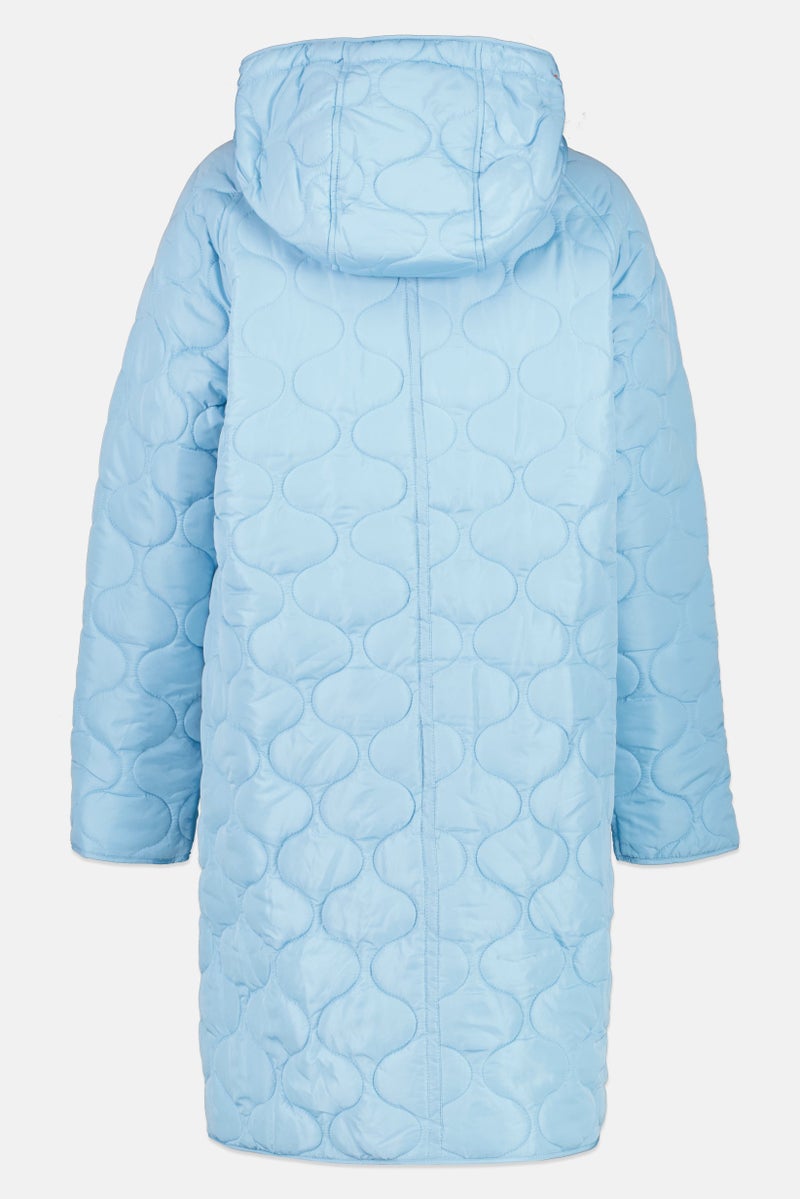 Cream Women Quilted Hooded Parka Jacket, Sky Blue - Image 4