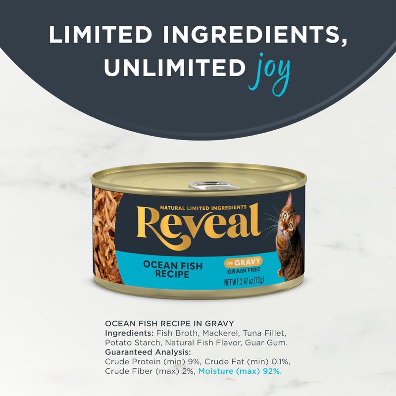 Reveal Natural Wet Canned Cat Foody, Limited and Natural Ingredients, Grain Free, High Protein with No Artificial Additives, Ocean Fish in Gravy (24 x 2.47 oz Cans) - Image 3