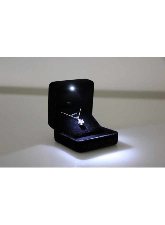 Omeet Velvet Metal Glossy with LED Pendant Box Necklace Box Couple Bracelet Box Jewelry Gift Box Case for Valentine's Day Anniversary Wedding Engagment Christmas - Black - Image 2