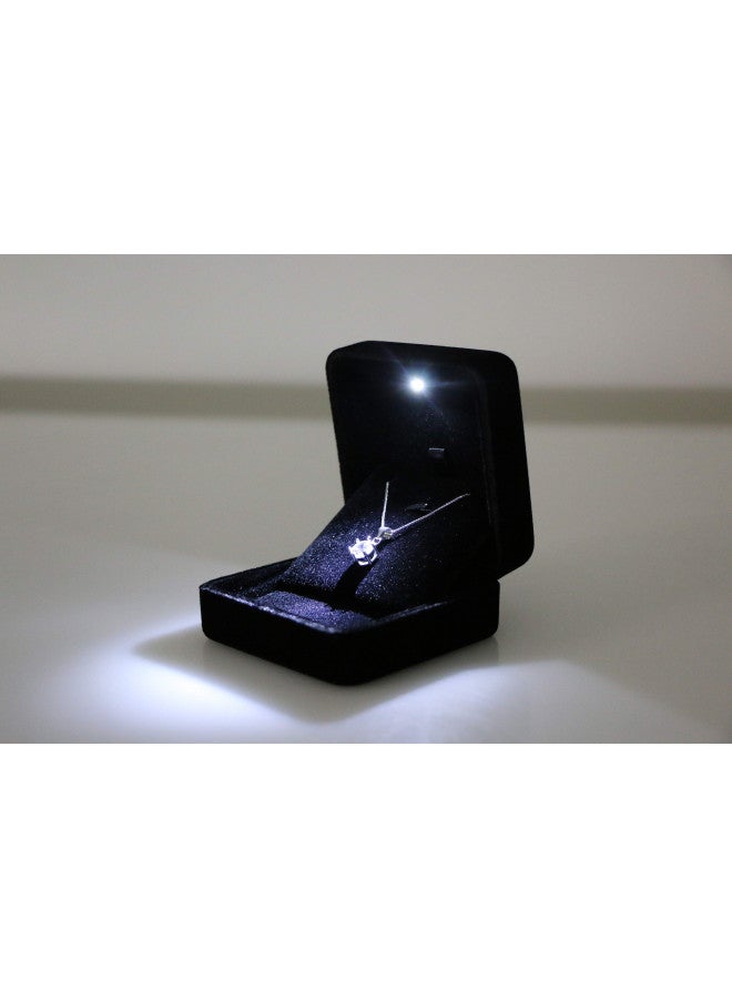 Omeet Velvet Metal Glossy with LED Pendant Box Necklace Box Couple Bracelet Box Jewelry Gift Box Case for Valentine's Day Anniversary Wedding Engagment Christmas - Black - Image 3