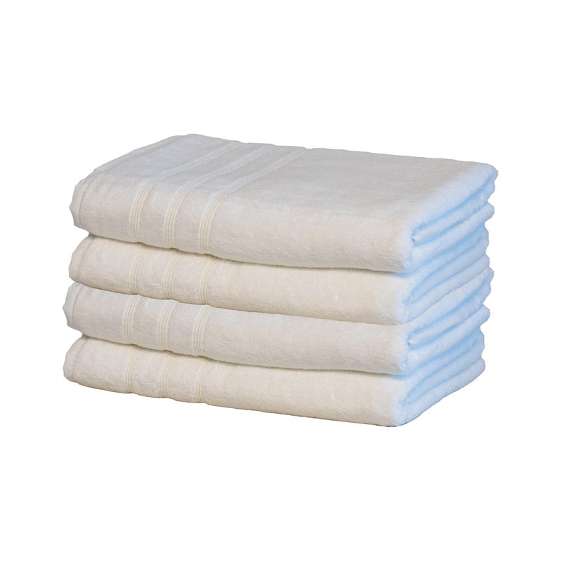 Mosobam Luxury Turkish Set of 4 Bath Towels 30X58 White 700 GSM Bamboo Viscose  Aegean Turkish Combed Cotton