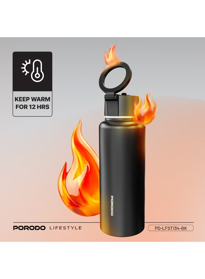 porodo Water Bottle with Magnetic Mount 1L /  Magsafe / Stable / Double Wall / Keeps Cold and Warm / with Straw / Bottle for Gym/ Workout/Outdoor/Camping & Hiking - Black - Image 5