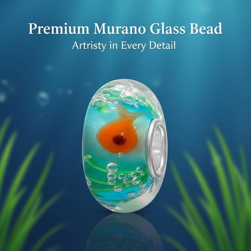 MEETCCY Ocean Charm Small Fish Charm 925 Sterling Silver Charm Animal Charm Foam Charm Murano Glass Beads Charm Fashion Bracelets for Women - Image 1