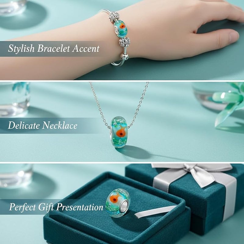 MEETCCY Ocean Charm Small Fish Charm 925 Sterling Silver Charm Animal Charm Foam Charm Murano Glass Beads Charm Fashion Bracelets for Women - Image 3