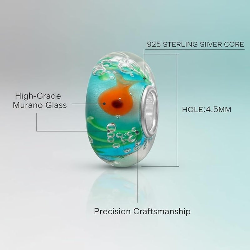 MEETCCY Ocean Charm Small Fish Charm 925 Sterling Silver Charm Animal Charm Foam Charm Murano Glass Beads Charm Fashion Bracelets for Women - Image 2