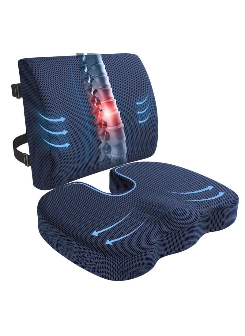 FORTEM Foam Cushion Seat, Cushion & Lumbar Support Pillow with Adjustable Straps for Lower Back, Tailbone, Sciatica, Hip Pain Relief, Apply to Office Chair, Car, Wheelchair  - Image 1