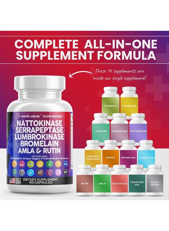 Clean Nutraceuticals Nattokinase 4000 FU Serrapeptase 120000 SPU Lumbrokinase Enzyme Supplement with Bromelain Papain Papaya Enzymes Rutin Extract Amla Magnesium Vitamin B6 & VIT C Capsules  - Image 4