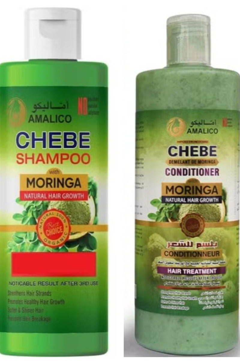 AMALICO Set Of 2 Pcs Moringa With Chebe Powder Conditioner 500 ml + Hair Shampoo 500 ml