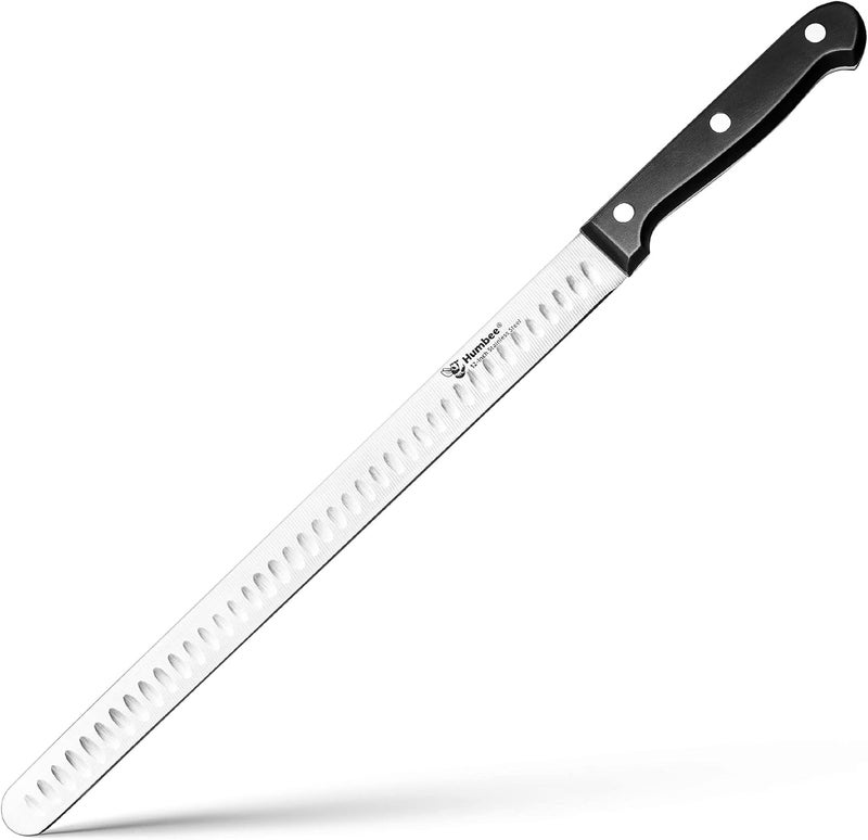 Humbee 12 Inch Carving Knife with Razor Sharp Granton Edge for Brisket BBQ Meat and Turkey Cutting – Stainless Steel Blade with Ergonomic POM Handle – Long Slicing Knife for Kitchen and Grill - Image 1