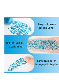 MEICOLY MEICOLY Sky Blue Body Glitter,Teal Face Glitter Gel,Halloween Glitter Face Paint,Light Blue Glitter for Face Body Eye Lip Hair,Mermaid Turquoise Sparkling Glitter Makeup for Women Kids,50 ml  - Image 2