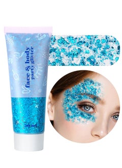 MEICOLY MEICOLY Sky Blue Body Glitter,Teal Face Glitter Gel,Halloween Glitter Face Paint,Light Blue Glitter for Face Body Eye Lip Hair,Mermaid Turquoise Sparkling Glitter Makeup for Women Kids,50 ml  - Image 1